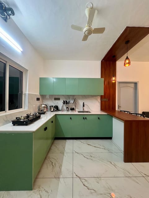 Kitchen or kitchenette, stove