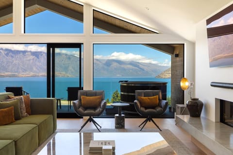 Natural landscape, Living room, Seating area, Lake view, Mountain view