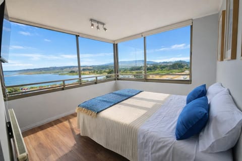 Bed, Natural landscape, Bedroom, Sea view