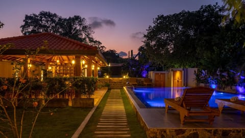 Property building, Night, Swimming pool
