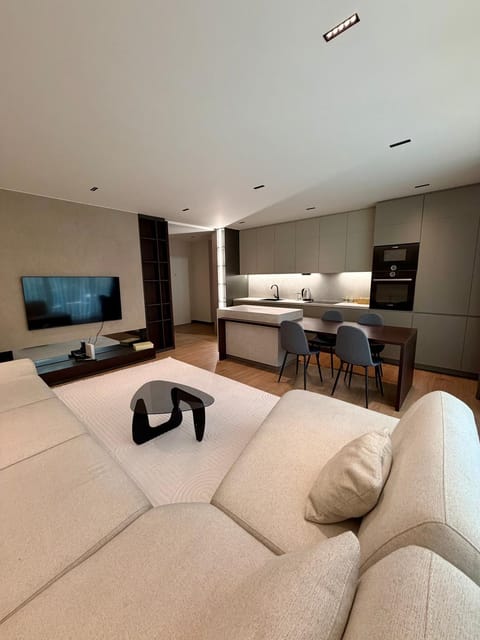 TV and multimedia, Kitchen or kitchenette, Living room, Photo of the whole room, Seating area, Dining area