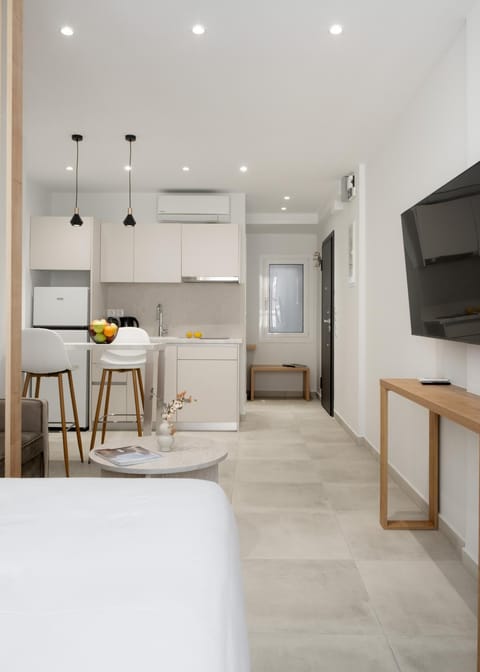 Bed, TV and multimedia, Kitchen or kitchenette, Living room, Photo of the whole room, Seating area, Dining area, Bedroom, air conditioner