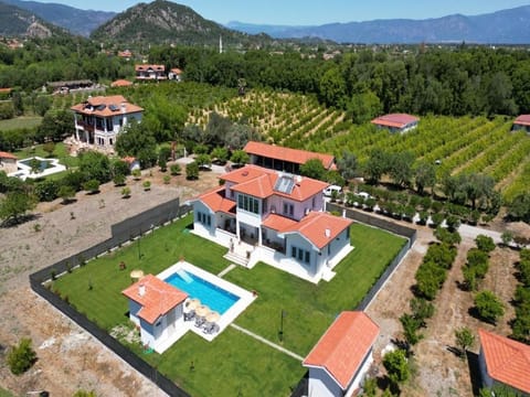Property building, Natural landscape, Bird's eye view, Garden, Mountain view, Swimming pool
