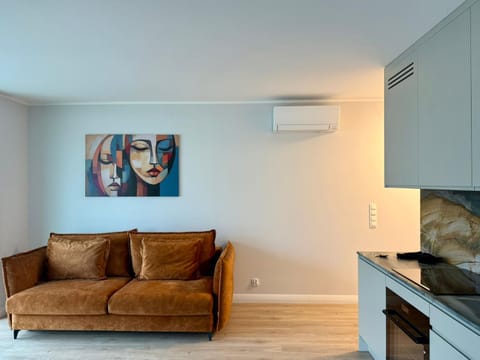 Kitchen or kitchenette, Living room, Seating area, air conditioner