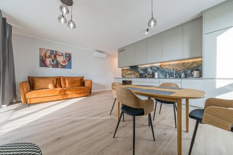 Kitchen or kitchenette, Living room, Seating area, air conditioner