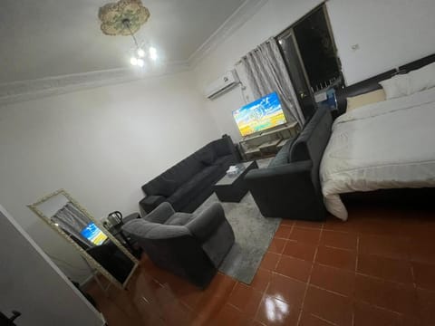 Bed, TV and multimedia, Living room, Seating area, Bedroom