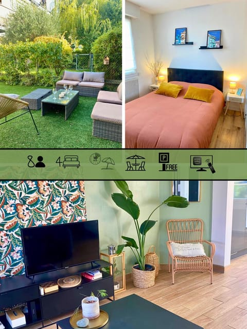 Bed, Garden, TV and multimedia, Living room, Seating area, Bedroom, Garden view