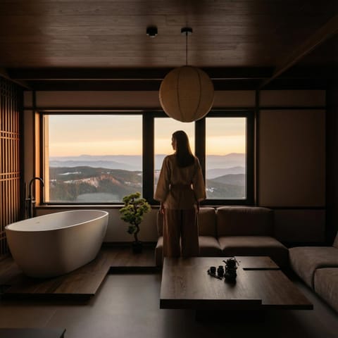 Natural landscape, Hot Tub, Living room, Mountain view