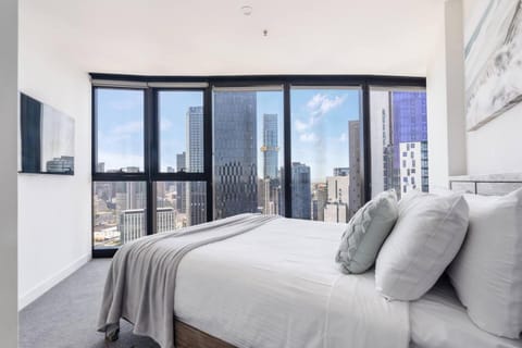 Bed, Bedroom, City view