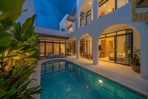 Property building, Night, Pool view, Swimming pool