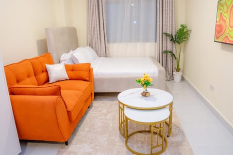 Bed, Living room, Seating area