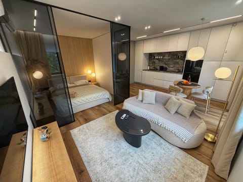 Communal lounge/ TV room, Bed, TV and multimedia, Kitchen or kitchenette, Living room, Photo of the whole room, Seating area, Dining area, Evening entertainment, Bedroom