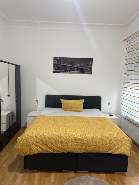 Bed, wardrobe
