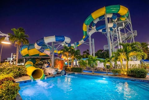 Night, Aqua park, Pool view, Swimming pool