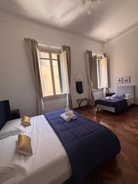 Bed, Photo of the whole room, Bedroom, towels, air conditioner