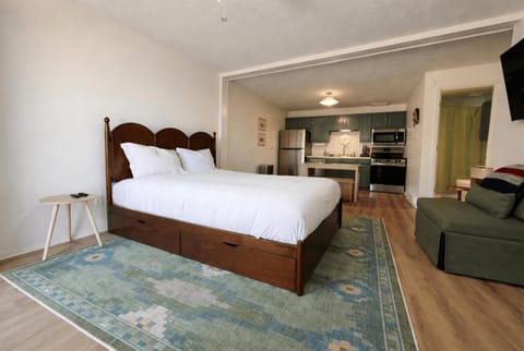 Bed, TV and multimedia, Kitchen or kitchenette, Living room, Photo of the whole room, Seating area