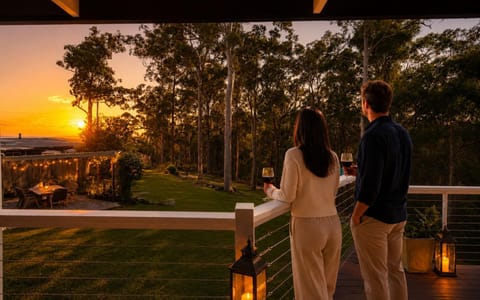 Natural landscape, View (from property/room), Balcony/Terrace, Guests, Sunset