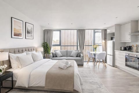 Bed, Kitchen or kitchenette, Living room, Photo of the whole room, Seating area, Dining area, Bedroom, oven