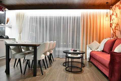 Kitchen or kitchenette, Living room, Seating area, Dining area