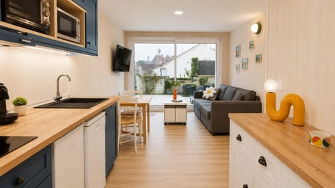 Kitchen or kitchenette, Living room, Seating area, Dining area, oven