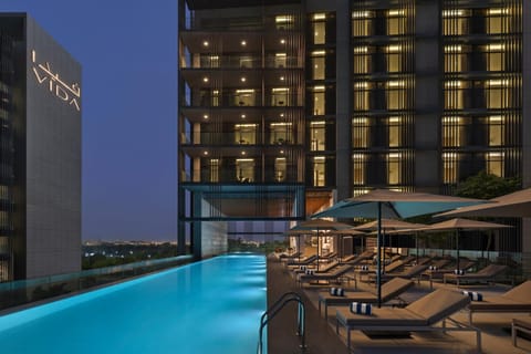 Property building, Night, Swimming pool, sunbed