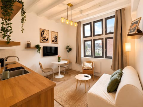 Property building, TV and multimedia, Seating area, concierge, stove, laundry, kitchen