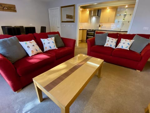 Kitchen or kitchenette, Living room, Seating area, Dining area