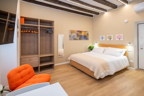 Bed, wardrobe