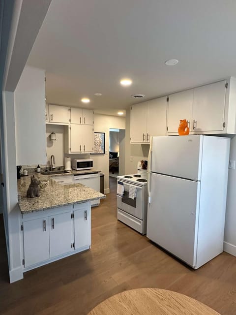 Kitchen or kitchenette, dishwasher, oven, stove