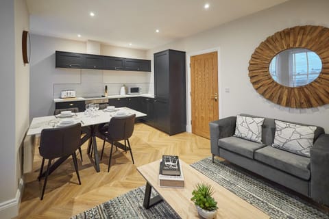 Kitchen or kitchenette, Living room, Dining area, stove