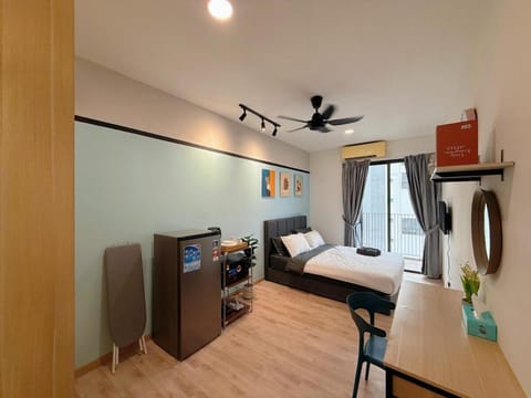 Bed, Bedroom, microwave, towels, wardrobe, air conditioner