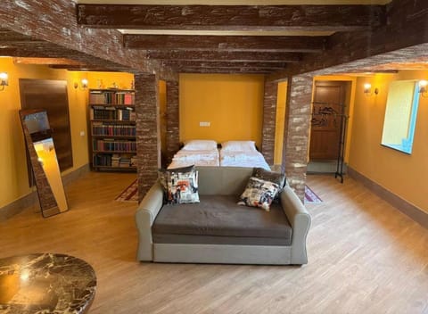 Bed, Living room, Seating area