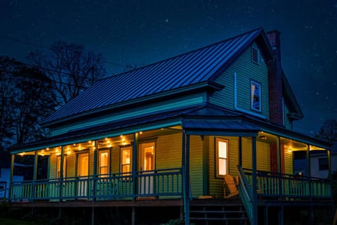 Property building, Patio, Facade/entrance, Night, Seating area