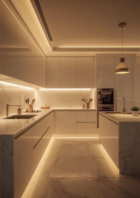 Kitchen or kitchenette, stove
