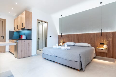Bed, Photo of the whole room, Bedroom, minibar, towels
