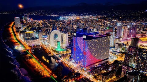 Nearby landmark, Night, Bird's eye view, City view