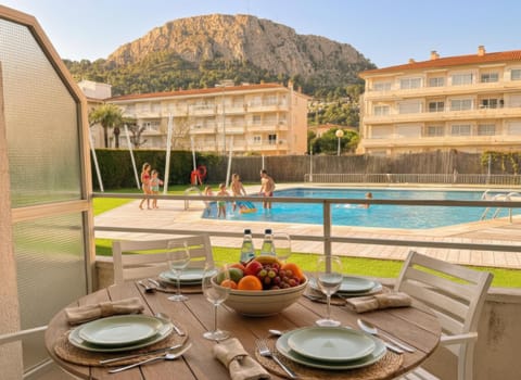 View (from property/room), Balcony/Terrace, Mountain view, Pool view, Swimming pool