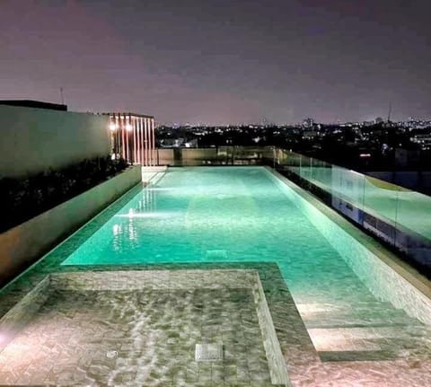 Night, Pool view, Swimming pool