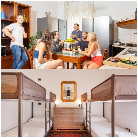 People, Kitchen or kitchenette, Living room, Food and drinks, Photo of the whole room, Seating area, Dining area, Bedroom, Food, group of guests, bunk bed, oven