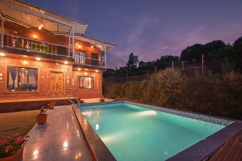 Property building, Patio, Night, Natural landscape, Garden, Garden view, Pool view, Swimming pool, Swimming pool