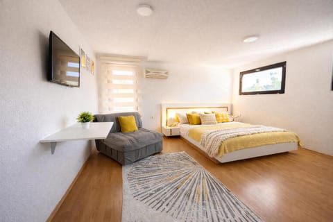 Bed, TV and multimedia, Living room, Photo of the whole room, Seating area, Bedroom, air conditioner