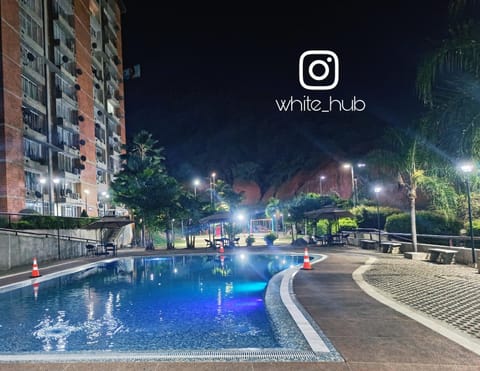 Property building, Night, Natural landscape, Pool view