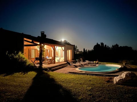 Property building, Night, Garden, Swimming pool