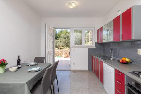 Kitchen or kitchenette, dishwasher, stove