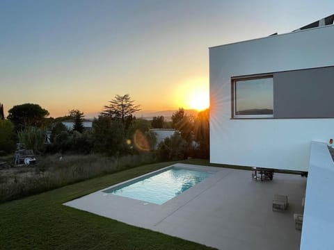 Property building, Garden, Pool view, Sunset
