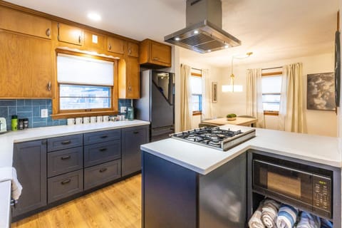 Kitchen or kitchenette, stove