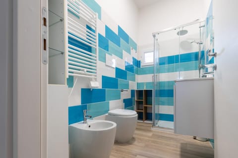 Shower, Toilet, bidet, hair dryier, towels