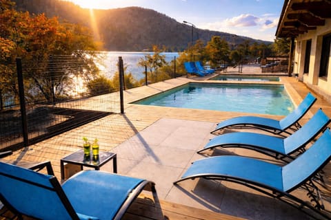 Patio, Day, Natural landscape, Lake view, Mountain view, Pool view, Swimming pool, sunbed