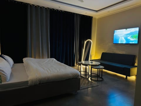 Bed, TV and multimedia, Living room, Photo of the whole room, Seating area, Evening entertainment, Bedroom
