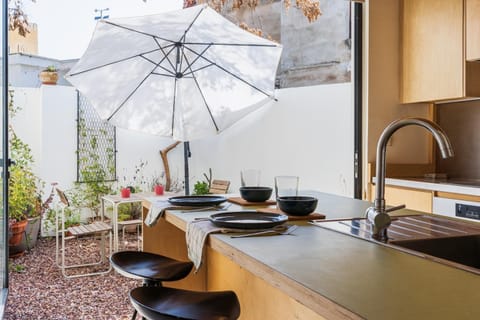 Patio, Day, Kitchen or kitchenette, Dining area